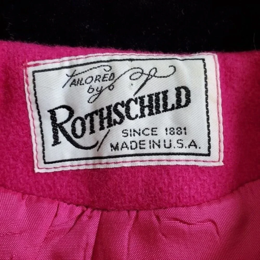 Vintage 70s/80s Rothschild Pink Wool Black Velvet Coat - Picture 9 of 12